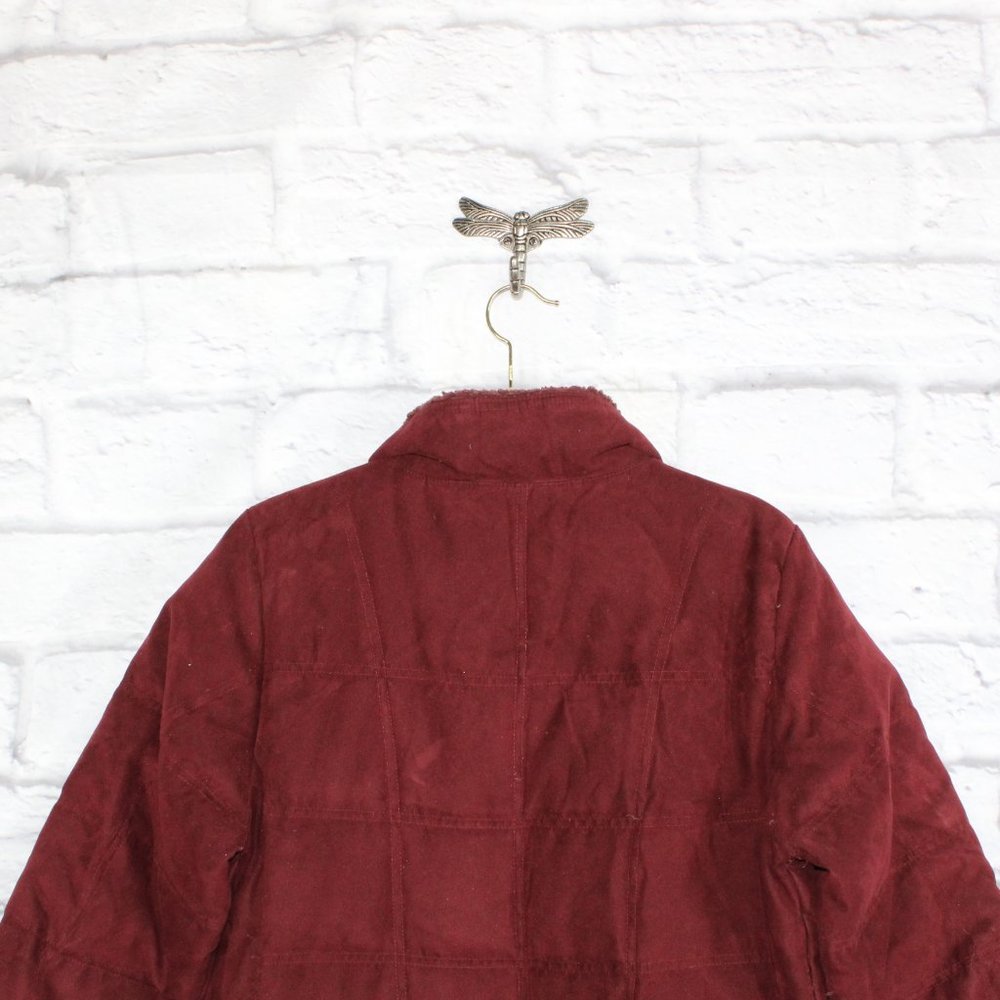 LL BEAN Red Quilted Goose Down Coat Jacket Parka Faux Fur Size L Reg - Picture 7 of 10